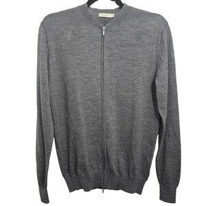 Suitsupply Mens Grey 100% Merino Wool Full Zip Cardigan Sweater Large SW663
